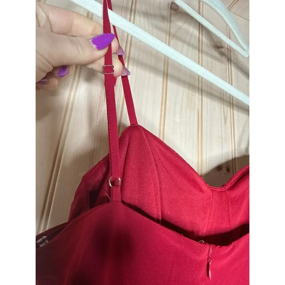 NWT Lulus Cause for Commotion Red Pleated Bustier Maxi Dress Gala Banquet Size S